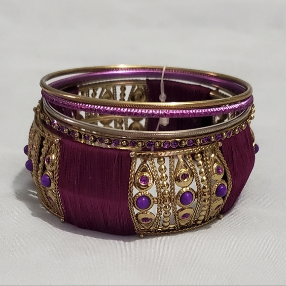 Set of 5 Purple and Gold Bangle Bracelets New Without Tags - Picture 1 of 8